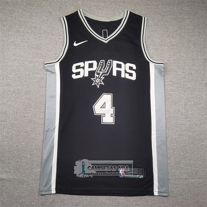 Camiseta San Antonio Spurs DeAaron Fox NO 4 Icon 2024-25 Negro